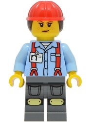 Project Manager, Bright Light Blue Shirt, Dark Bluish Grey Legs, Red Hard Hat